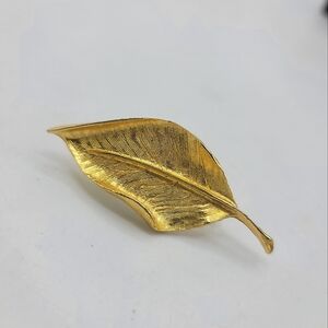 Gold-Tone Leaf Ear Climber Earring w/ Double Posts for Lobe & Cartilage